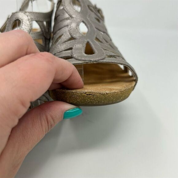 Josef Seibel Silver Leather Slingback Sandals Size 38 (US 7-7.5) Open Toe Casual - Picture 6 of 13